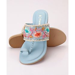 Pine Kids Ethnic Wear Chappal Floral Embroidery  - Sky Blue