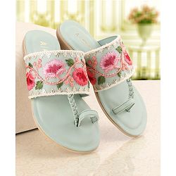 Pine Kids Ethnic Wear Chappal Floral Embroidery  - Light Green