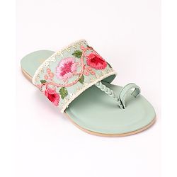 Pine Kids Ethnic Wear Chappal Floral Embroidery  - Light Green