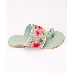 Pine Kids Ethnic Wear Chappal Floral Embroidery  - Light Green