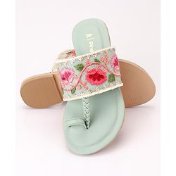 Pine Kids Ethnic Wear Chappal Floral Embroidery  - Light Green