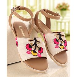 Pine Kids Ethnic Wear Sandals Floral Embroidery - Beige Brown