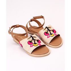 Pine Kids Ethnic Wear Sandals Floral Embroidery - Beige Brown