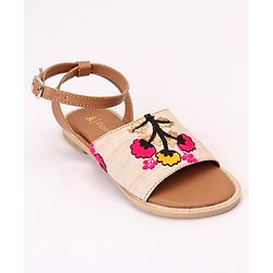 Pine Kids Ethnic Wear Sandals Floral Embroidery - Beige Brown