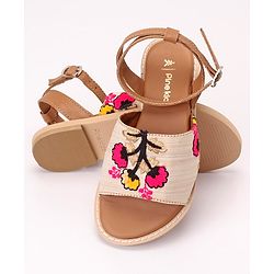 Pine Kids Ethnic Wear Sandals Floral Embroidery - Beige Brown