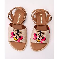 Pine Kids Ethnic Wear Sandals Floral Embroidery - Beige Brown