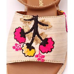 Pine Kids Ethnic Wear Sandals Floral Embroidery - Beige Brown