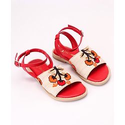 Pine Kids Ethnic Wear Sandals Floral Embroidery - Beige Brown