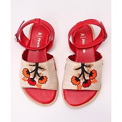 Pine Kids Ethnic Wear Sandals Floral Embroidery - Beige Brown