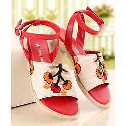 Pine Kids Ethnic Wear Sandals Floral Embroidery - Beige Brown