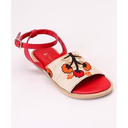 Pine Kids Ethnic Wear Sandals Floral Embroidery - Beige Brown