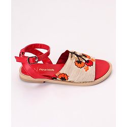 Pine Kids Ethnic Wear Sandals Floral Embroidery - Beige Brown