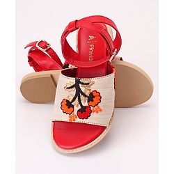 Pine Kids Ethnic Wear Sandals Floral Embroidery - Beige Brown