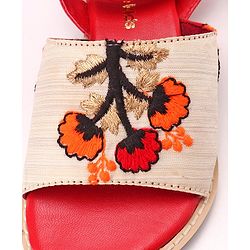 Pine Kids Ethnic Wear Sandals Floral Embroidery - Beige Brown