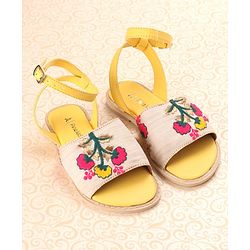 Pine Kids Ethnic Wear Sandals Floral Embroidery - Yellow