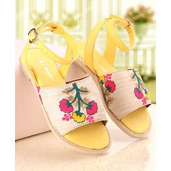 Pine Kids Ethnic Wear Sandals Floral Embroidery - Yellow