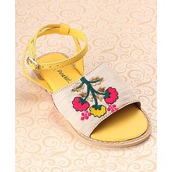 Pine Kids Ethnic Wear Sandals Floral Embroidery - Yellow