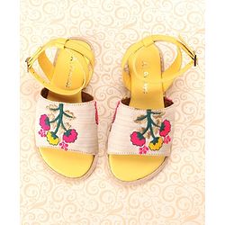 Pine Kids Ethnic Wear Sandals Floral Embroidery - Yellow
