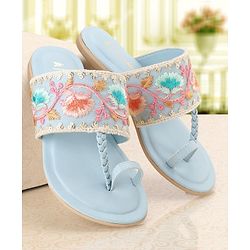 Pine Kids Ethnic Chappals Floral Embroidery - Blue