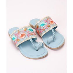 Pine Kids Ethnic Chappals Floral Embroidery - Blue