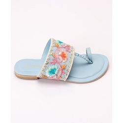 Pine Kids Ethnic Chappals Floral Embroidery - Blue