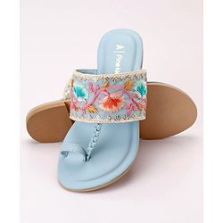 Pine Kids Ethnic Chappals Floral Embroidery - Blue