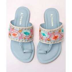 Pine Kids Ethnic Chappals Floral Embroidery - Blue