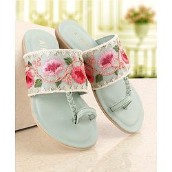 Pine Kids Ethnic Chappals Floral Embroidery - Blue