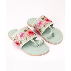 Pine Kids Ethnic Chappals Floral Embroidery - Blue