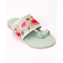 Pine Kids Ethnic Chappals Floral Embroidery - Blue