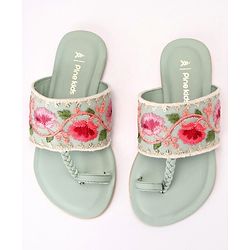 Pine Kids Ethnic Chappals Floral Embroidery - Blue