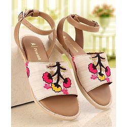 Pine Kids Ethnic Wear Sandals Floral Embroidery - Red