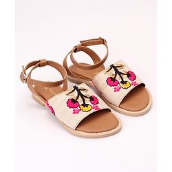 Pine Kids Ethnic Wear Sandals Floral Embroidery - Red