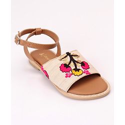 Pine Kids Ethnic Wear Sandals Floral Embroidery - Red
