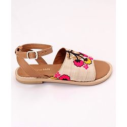 Pine Kids Ethnic Wear Sandals Floral Embroidery - Red