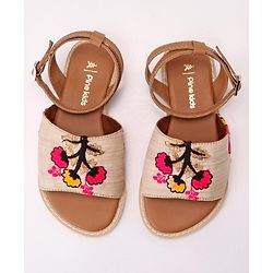 Pine Kids Ethnic Wear Sandals Floral Embroidery - Red