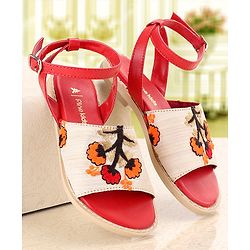 Pine Kids Ethnic Wear Sandals Floral Embroidery - Red