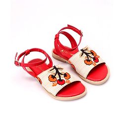Pine Kids Ethnic Wear Sandals Floral Embroidery - Red