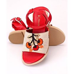 Pine Kids Ethnic Wear Sandals Floral Embroidery - Red