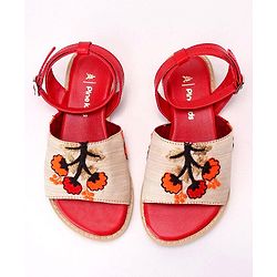 Pine Kids Ethnic Wear Sandals Floral Embroidery - Red