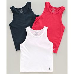Pine Kids Sleeveless Anti microbial & Biowash Vests Pack of 3 - Red Navy Blue White