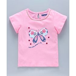 Pine Kids Half Sleeves Biowash Printed Top - Pink