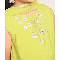 Pine Kids Sleeveless Embroidered Choli & Sharara with Dupatta - Green