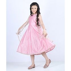 Pine Kids Sleeves Ethnic Dress with Embroidered Shrug - Pink