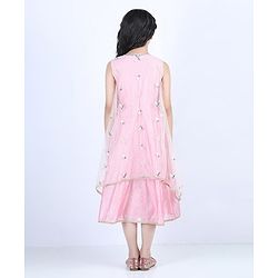 Pine Kids Sleeves Ethnic Dress with Embroidered Shrug - Pink