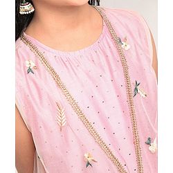 Pine Kids Sleeves Ethnic Dress with Embroidered Shrug - Pink