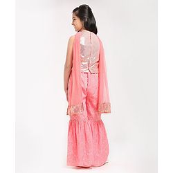 Pine Kids Sleeveless Sequence Work at Choli & Embroidered Sharara with Dupatta - Pink