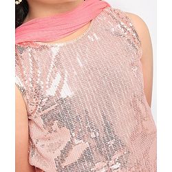 Pine Kids Sleeveless Sequence Work at Choli & Embroidered Sharara with Dupatta - Pink