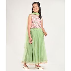 Pine Kids Sleeveless Lehenga Choli with All over Embroidery - Green
