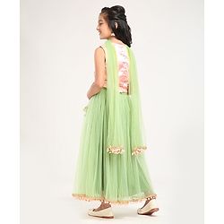 Pine Kids Sleeveless Lehenga Choli with All over Embroidery - Green